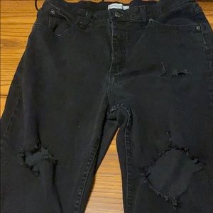Black denim ripped mom jeans